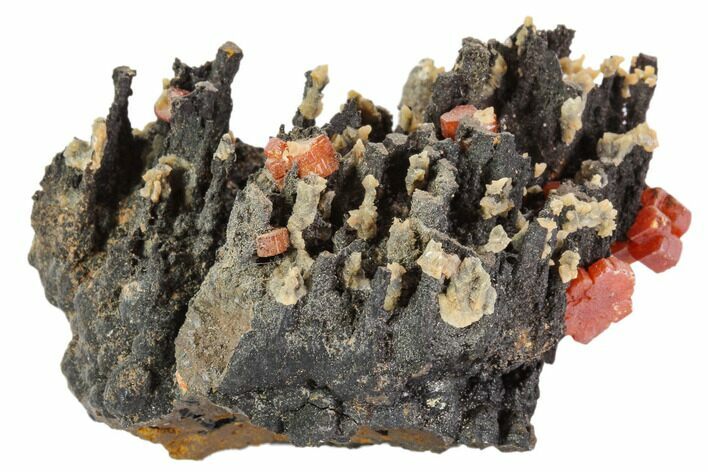 Red Vanadinite Crystals On Manganese Oxide - Morocco #103574